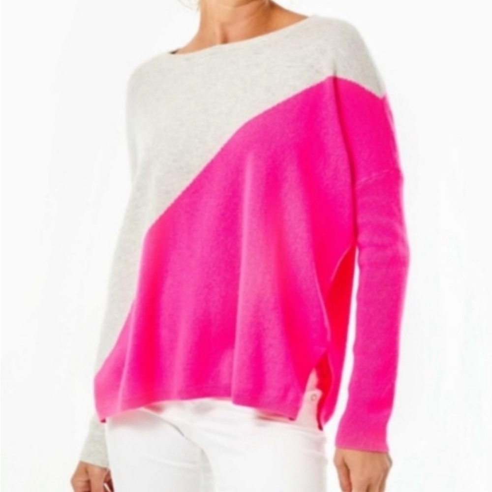 LILLY PULITZER Napa Color Block Cashmere Sweater In Pink and Gray Sz M